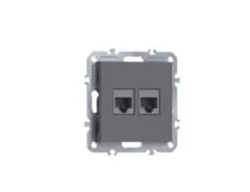 Розетка RJ11 + RJ45 cat.5, комбинированная на 2 выхода (телефон + компьютер), цвет матовый серый, серия A07 Donel