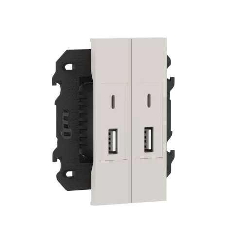 Зарядное устройство USB типа A+C+A+C, ток до 2x3100мА, в сборе с суппортом, цвет песочный матовый