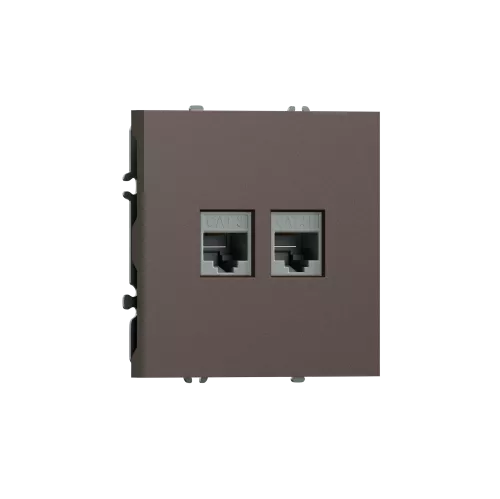Розетка RJ11 + RJ45 cat.5, комбинированная на 2 выхода (телефон + компьютер), цвет мокко, серия S08 Donel