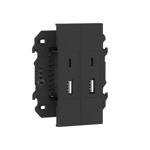 Зарядное устройство USB типа A+C+A+C, ток до 2x3100мА, в сборе с суппортом, цвет чёрный матовый