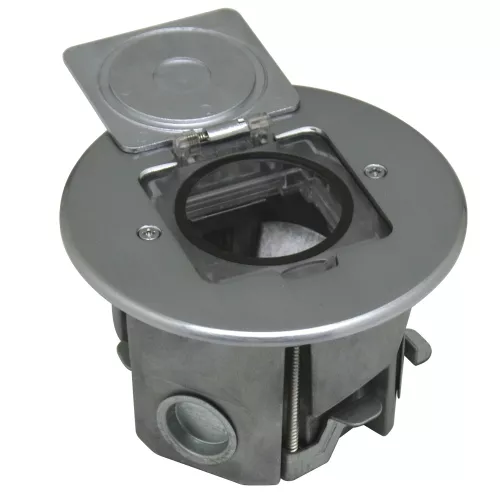 Лючок для электроустановочных изделий стандарта 45х45, установка 1 модуля 45х45мм, IP44, круглый, с квадратной крышкой, с универсальным установочным набором, цвет полированное серебро