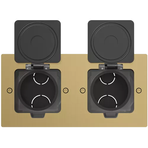 Лючок для электроустановочных изделий стандарта 45х45, установка 2 модулей 45х45мм, IP44, с квадратной крышкой, БЕЗ установочного набора, цвет золото