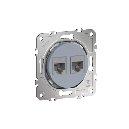 Розетка компьютерная RJ45 cat.6 на 2 порта, цвет матовый серый, серия D16, Donel