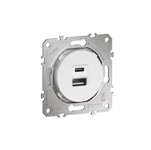 USB-зарядка типа A+С 2400мA 12Вт, цвет матовый белый, серия D16, Donel