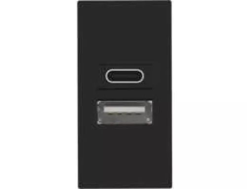 USB-зарядка 2100мA типа A+С, 1 модуль, 22.5х45мм, цвет черный