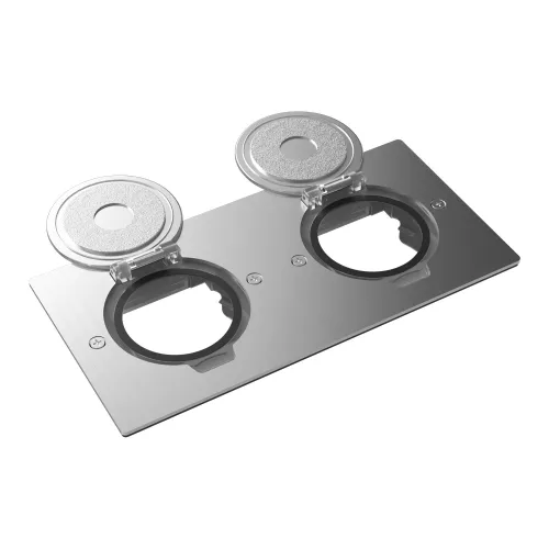 Лючок для электроустановочных изделий стандарта 45х45, установка 2 модулей 45х45мм, IP44, с круглой крышкой, БЕЗ установочного набора, цвет полированное серебро