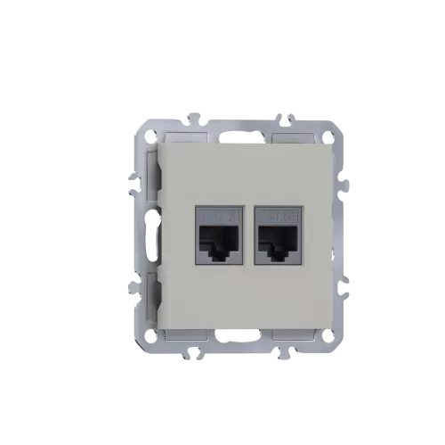 Розетка RJ11 + RJ45 cat.5, комбинированная на 2 выхода (телефон + компьютер), цвет матовый кашемир, серия A07 Donel