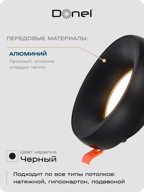 Светильник встраиваемый под LED-лампу с цоколем GU10  D95xH35мм IP20, черный, без лампы