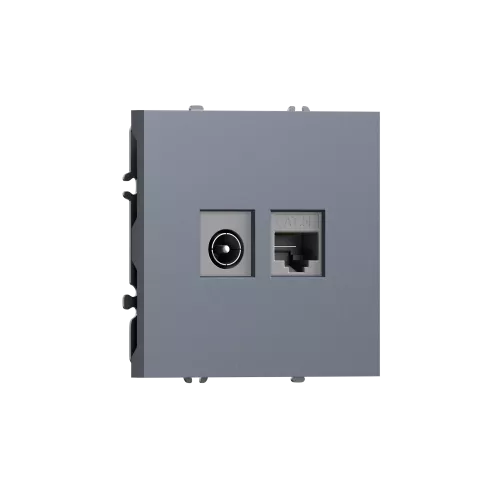 Розетка RJ45 cat.5 + TV 0-2400 МГц, комбинированная на 2 выхода (компьютер + телевизор), цвет сталь, серия S08 Donel