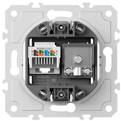 Механизм розетки RJ45 cat.6 + TV 0-2400 МГц, комбинированная розетка на 2 выхода (компьютер + телевизор) для серий A07/S08, Donel