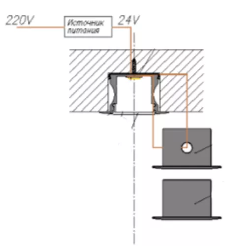 Встраиваемый алюминиевый профиль, сечение 24х14,2мм, длина 2 метра, в комплекте матовый экран, 4 торцевые заглушки, 4 крепежа, цвет анодированный алюминий