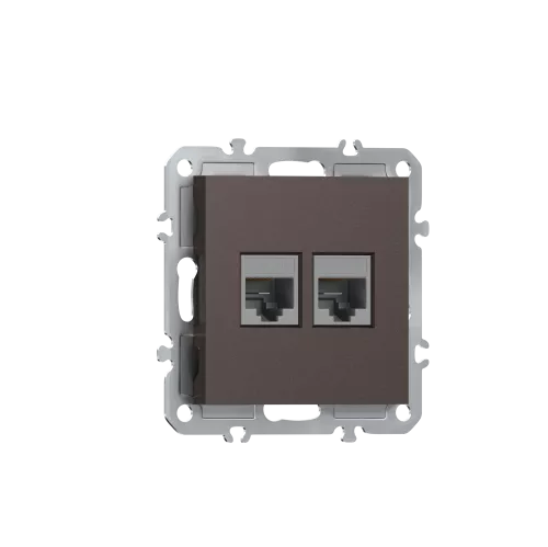 Розетка RJ45 + RJ45 cat.6, компьютерная на 2 выхода, цвет мокко, серия A07 Donel