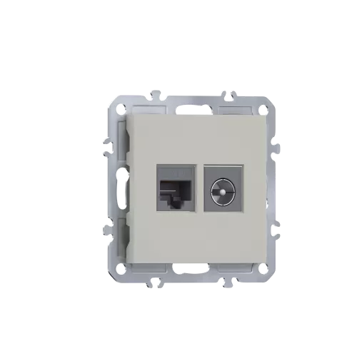 Розетка RJ45 cat.6 + TV 0-2400 МГц, комбинированная на 2 выхода (компьютер + телевизор), цвет матовый кашемир, серия A07 Donel