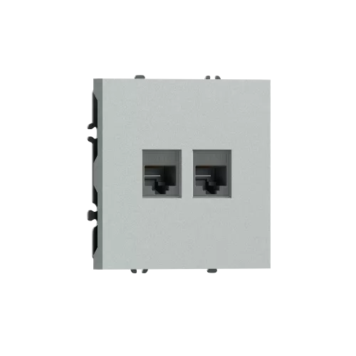 Розетка RJ45 + RJ45 cat.5, компьютерная на 2 выхода, цвет графит серый, серия S08 Donel