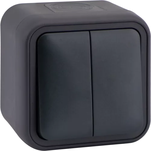 Выключатель 2-клавишный проходной накладной 10A 250В IP55 на винтах, цвет антрацит, серия W55 Donel