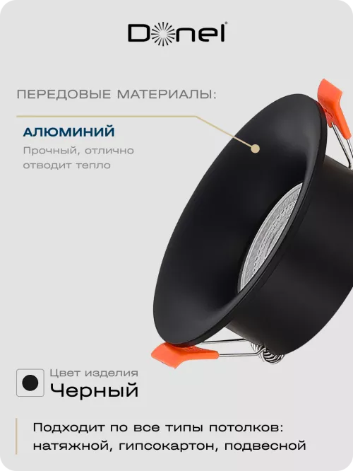 Светильник встраиваемый под LED-лампу с цоколем GU10  D90xH35мм IP20, черный, без лампы