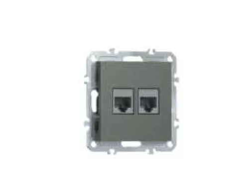 Розетка RJ45 + RJ45 cat.6, компьютерная на 2 выхода, цвет матовый титан, серия A07 Donel