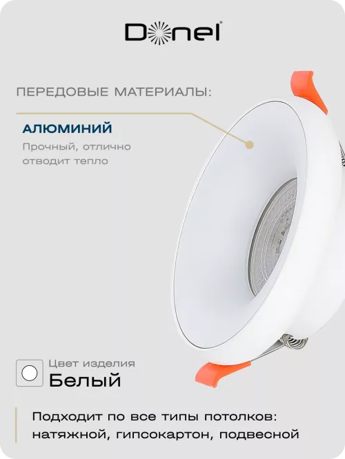 Светильник встраиваемый под LED-лампу с цоколем GU10  D95xH35мм IP20, белый, без лампы