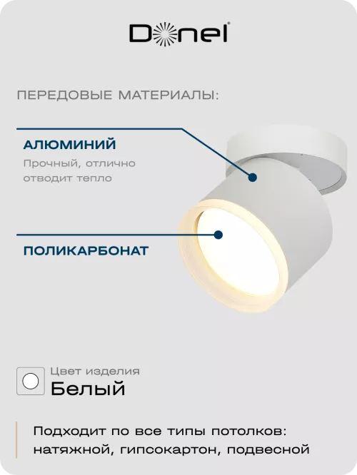Светильник накладной поворотный под LED-лампу с цоколем GX53 D84xH85мм IP20, белый, без лампы