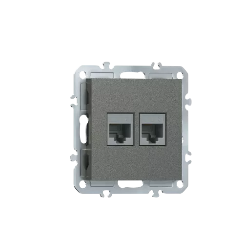 Розетка RJ11 + RJ11, телефонная на 2 выхода, цвет матовый титан, серия A07 Donel