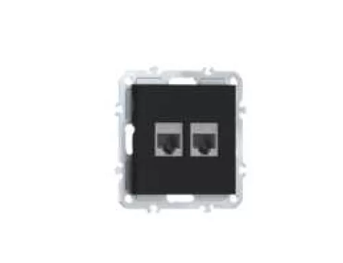 Розетка RJ11 + RJ11, телефонная на 2 выхода, цвет матовый карбон, серия A07 Donel