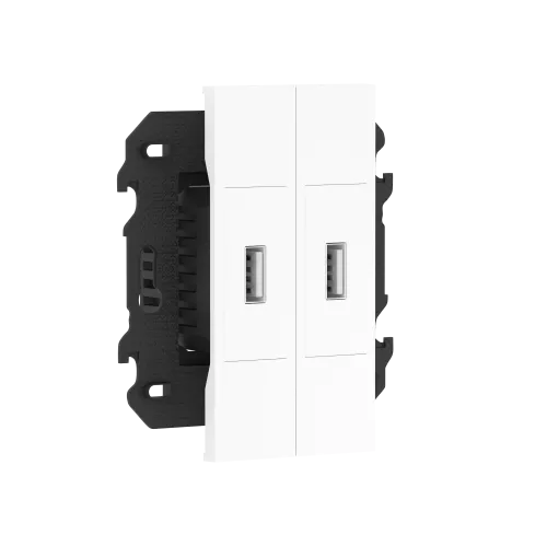 Зарядное устройство USB типа A+A, ток до 2x2100мА, в сборе с суппортом, цвет белый матовый