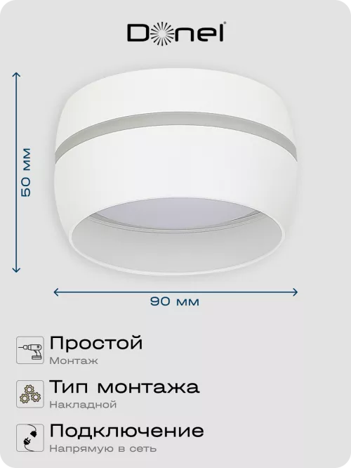 Светильник накладной под LED-лампу с цоколем GX53 D90xH50мм IP20, белый, без лампы