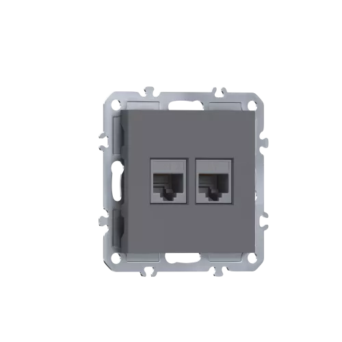 Розетка RJ11 + RJ45 cat.6, комбинированная на 2 выхода (телефон + компьютер), цвет матовый серый, серия A07 Donel