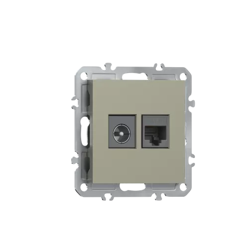 Розетка RJ45 cat.5 + TV 0-2400 МГц, комбинированная на 2 выхода (компьютер + телевизор), цвет шампань, серия A07 Donel