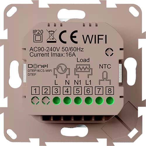 Термостат с датчиком пола программируемый через приложение, с Wi-Fi, 16A, размер накладки 55х55мм, цвет стекло кашемир