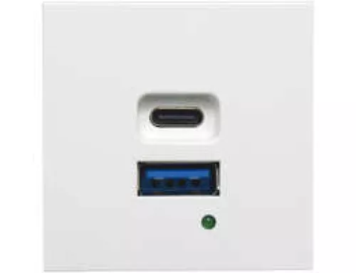 USB-зарядка 4200мA типа A+С, быстрая зарядка 65W, 2 модуля, 45х45мм, цвет белый