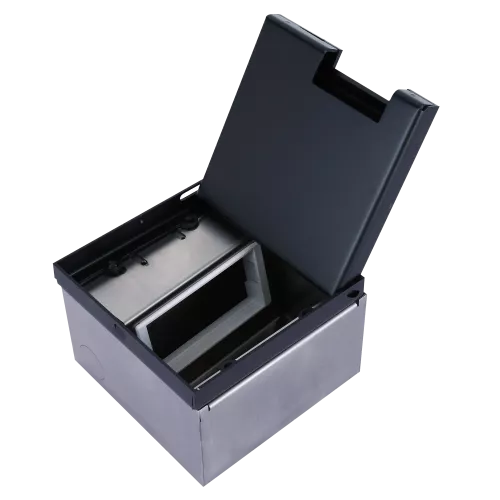 Лючок для электроустановочных изделий стандарта 45х45, вертикальная установка 2 модулей 45х45мм, крышка выравнивается в уровень с напольным покрытием, металл, цвет антрацит