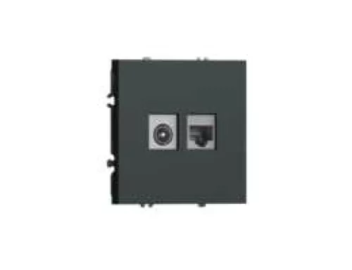 Розетка RJ45 cat.6 + TV 0-2400 МГц, комбинированная на 2 выхода (компьютер + телевизор), цвет графит черный, серия S08 Donel