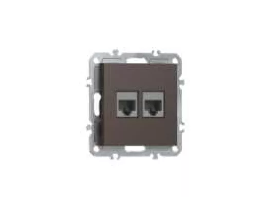 Розетка RJ11 + RJ11, телефонная на 2 выхода, цвет мокко, серия A07 Donel