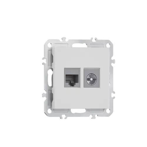 Розетка RJ45 cat.6 + TV 0-2400 МГц, комбинированная на 2 выхода (компьютер + телевизор), цвет матовый белый, серия A07 Donel