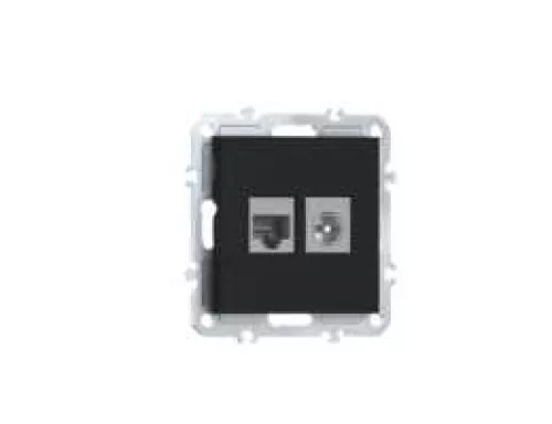 Розетка RJ45 cat.6 + TV 0-2400 МГц, комбинированная на 2 выхода (компьютер + телевизор), цвет матовый карбон, серия A07 Donel