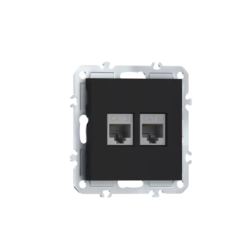 Розетка RJ11 + RJ45 cat.6, комбинированная на 2 выхода (телефон + компьютер), цвет матовый карбон, серия A07 Donel