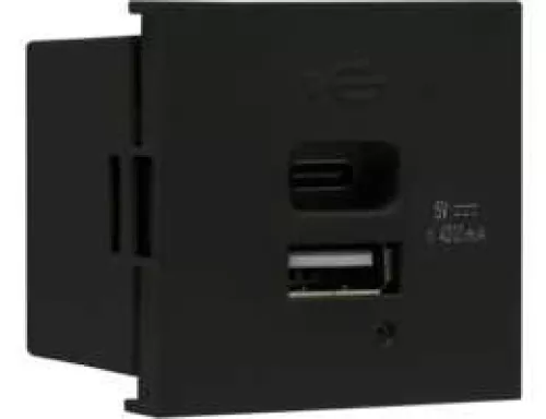 USB-зарядка 4200мA типа A+С, 2 модуля, 45х45мм, цвет черный матовый