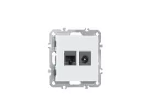 Розетка RJ45 cat.6 + TV 0-2400 МГц, комбинированная на 2 выхода (компьютер + телевизор), цвет глянцевый белый, серия A07 Donel