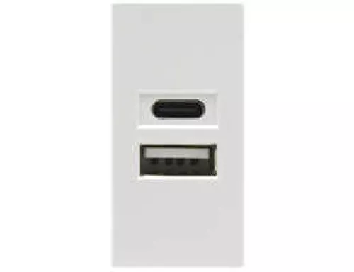 USB-зарядка 2100мA типа A+С, 1 модуль, 22.5х45мм, цвет белый