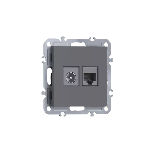 Розетка RJ45 cat.5 + TV 0-2400 МГц, комбинированная на 2 выхода (компьютер + телевизор), цвет матовый серый, серия A07 Donel