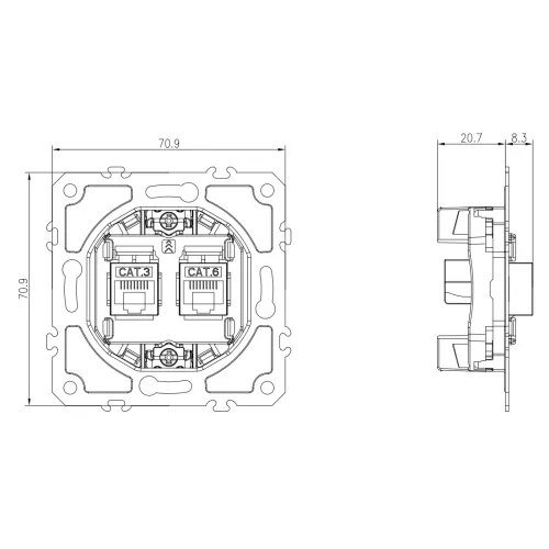 Механизм розетки RJ11 + RJ45 cat.6, комбинированная розетка на 2 выхода (телефон + компьютер) для серий A07/S08, Donel