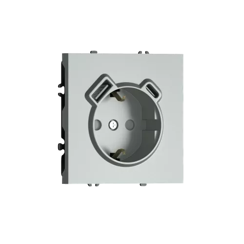 Розетка 220В с заземлением, со шторками, 16А + зарядка USB A+C 20W, на винтах, серый графит Donel S08