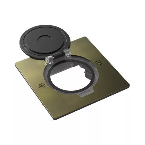 Лючок для электроустановочных изделий стандарта 45х45, установка 1 модуля 45х45мм, IP44, квадратный, с круглой крышкой, БЕЗ установочного набора, цвет античная латунь