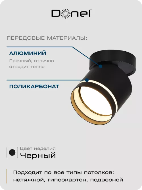 Светильник накладной поворотный под LED-лампу с цоколем GX53 D84xH90мм IP20, черный, без лампы