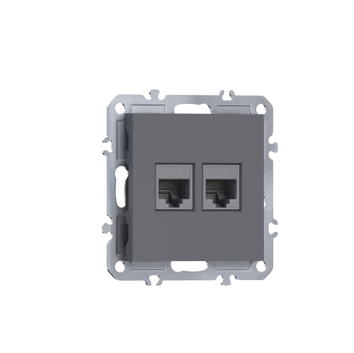 Розетка RJ11 + RJ11, телефонная на 2 выхода, цвет матовый серый, серия A07 Donel