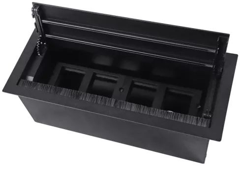 Розеточный блок встраиваемый с откидной крышкой для установки в столешницу, на 4 розетки 45х45мм, без розеток, цвет черный