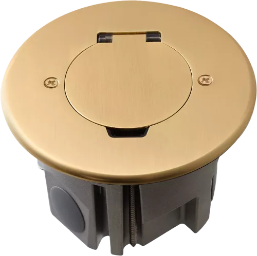 Лючок для электроустановочных изделий стандарта 45х45, установка 1 модуля 45х45мм, IP44, круглый, с круглой крышкой, с универсальным установочным набором, цвет золото