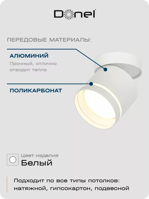 Светильник накладной поворотный под LED-лампу с цоколем GX53 D84xH90мм IP20, белый, без лампы