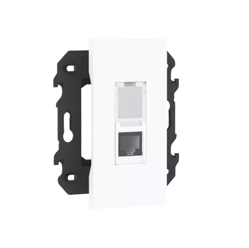 Розетка RJ45 компьютерная cat5e UTP, 1 порт, в сборе с суппортом, цвет белый матовый